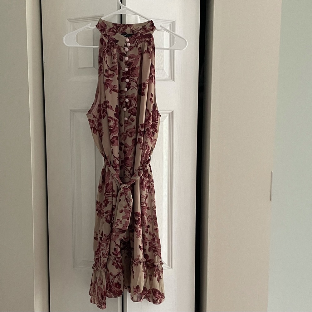 SHEIN Floral Print Belted Halter Dress